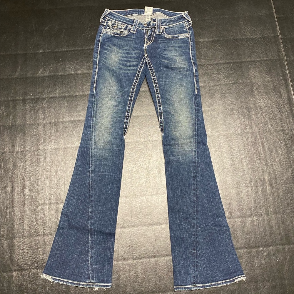 Blue Flare Wide Leg Jeans with Vintage Wash